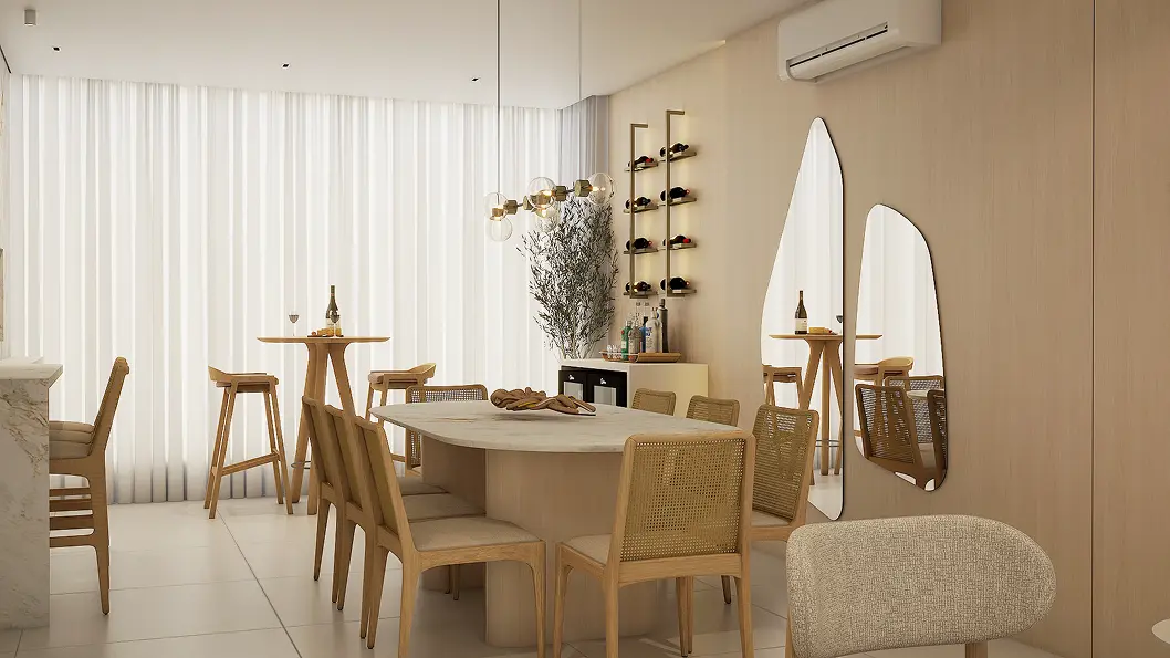 Detalhe de projeto de interiores com materiais e acabamentos