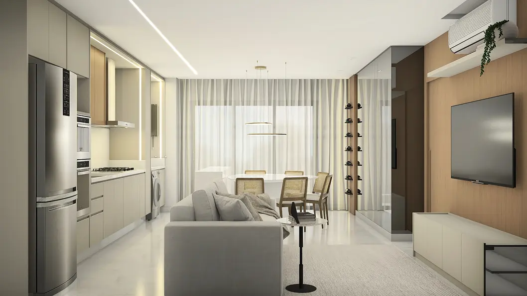 Área social planejada com integração e elegância